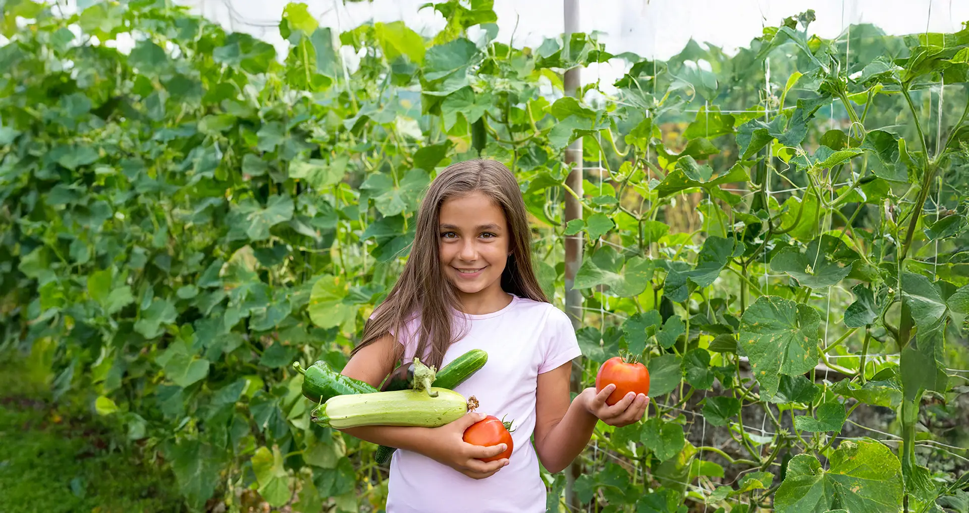 Little girl in vegetable garden